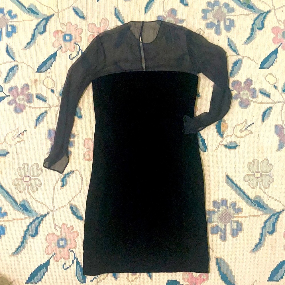 1980s vintage classic Calvin Klein silk velvet and chiffon hand rolled trim.